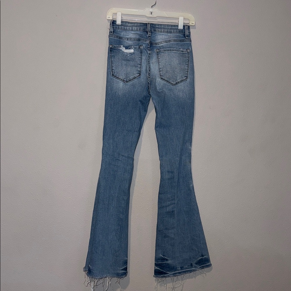 Vervet Denim Distressed Flare Jeans with Raw Hem - Picture 3 of 15